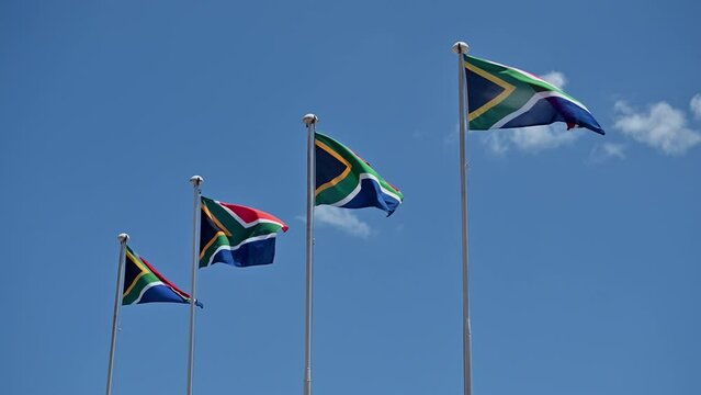 South African flags seen flapping in wind