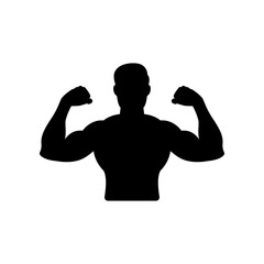 Fototapeta premium Bodybuilder athlete showing his muscles arm silhouette