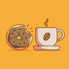 cute a cup of coffee with donut vector illustration