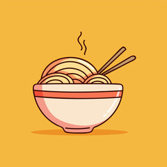 cute noodle ramen vector illustration on yellow background