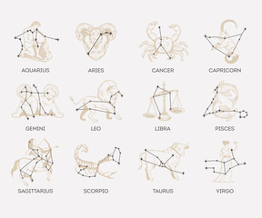 Collection of zodiac signs. Constellation set
