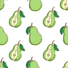 hand drawn pear seamless pattern on white background