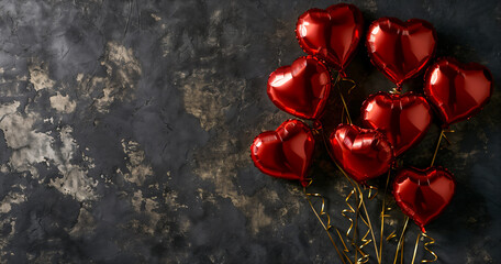 Heart shaped balloons, decorative balloons, marble concrete background, holiday celebration, Valentine's Day, wedding, love, confession