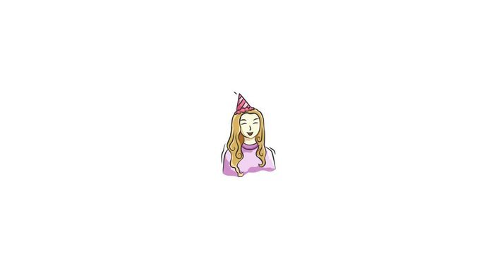 Animation of woman wearing party hat