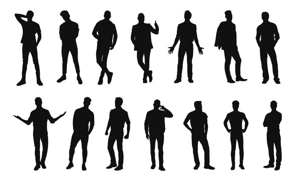 Group of man standing silhouette.