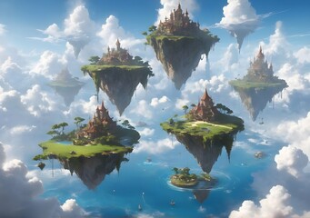 floating islands in the sky, each one hosting unique and enchanting landscapes.