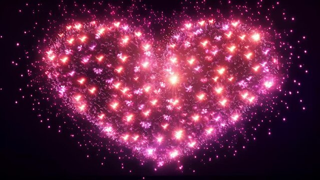 A mesmerizing display of fireworks forming the shape of intertwined hearts, symbolizing true love.
