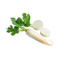 Floating Of White Daikon With A Mild Flavor, Without Shadow, Isolated Transparent Background