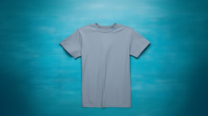 Gray t-shirt mockup on a vibrant blue background. Fashion design. Generative AI