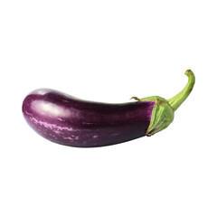 Floating Of Purple And Green Eggplant With A Smooth Skin, Isolated Transparent Background