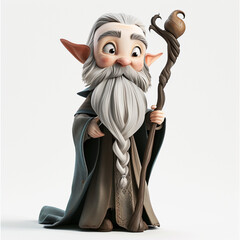 Wizard on a white background. Adorable 3D cartoon character portrait.