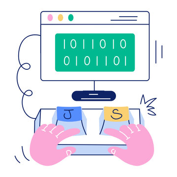 Get this hand drawn mini illustration of js coding 