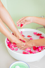 Obraz na płótnie Canvas massage in salon close up of a person receiving a massage foot massage