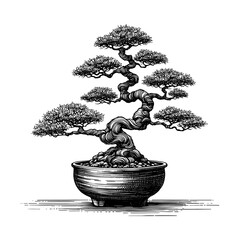 Artistic Hand Drawn Bonsai Tree Line Art Vector