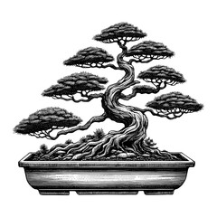 Artistic Hand Drawn Bonsai Tree Line Art Vector