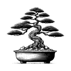 Artistic Hand Drawn Bonsai Tree Line Art Vector