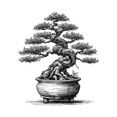 Artistic Hand Drawn Bonsai Tree Line Art Vector