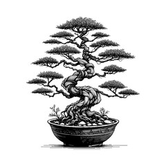 Artistic Hand Drawn Bonsai Tree Line Art Vector