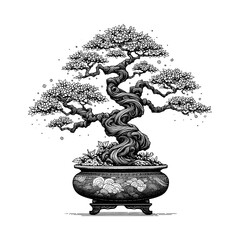 Artistic Hand Drawn Bonsai Tree Line Art Vector
