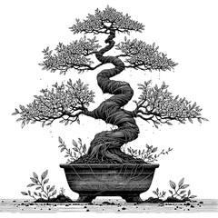 Artistic Hand Drawn Bonsai Tree Line Art Vector
