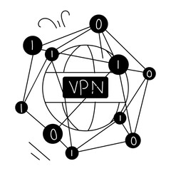 Easy to edit hand drawn mini illustration of vpn network 