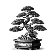 Artistic Hand Drawn Bonsai Tree Line Art Vector