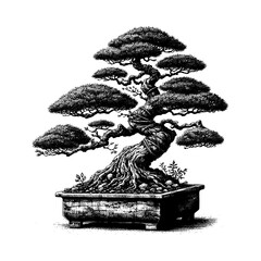 Artistic Hand Drawn Bonsai Tree Line Art Vector
