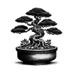 Artistic Hand Drawn Bonsai Tree Line Art Vector