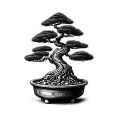Artistic Hand Drawn Bonsai Tree Line Art Vector
