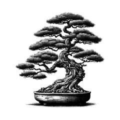 Artistic Hand Drawn Bonsai Tree Line Art Vector