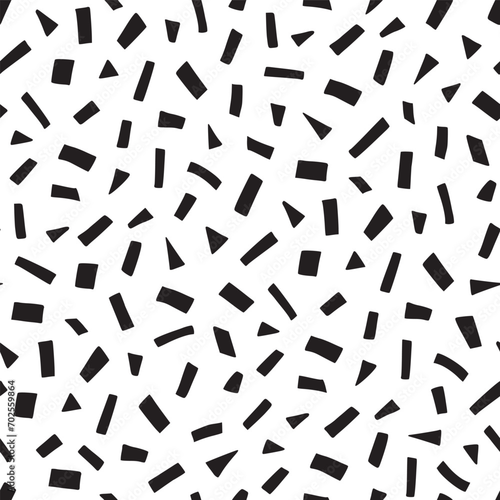 Poster Small dash pattern on white background. Hand drawn small black dash seamless pattern. Simple minimal abstract, geometric texture design seamless background. Vector illustration