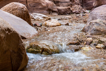 Small  rapids along a shallow stream along the Wadi Numeira hiking trail in Jordan