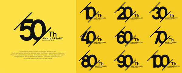 anniversary vector set with black color and slash for celebration purpose - obrazy, fototapety, plakaty