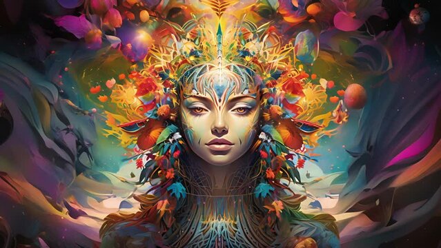 Witness the birth of a cosmic consciousness as celestial entities collide, offering glimpses into the interconnectedness of all things in an aweinspiring display of psychedelic artistry.