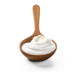 Fototapeta na wymiar White yoghurt on a wood spoon on isolate transparency background, PNG