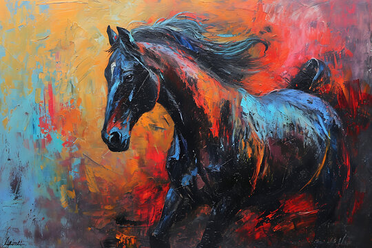  Watercolor painting of a horse on paper canvas. Generative AI 