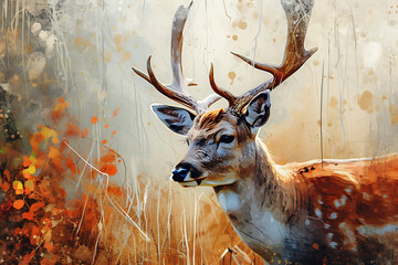  Oil Painting a deer 