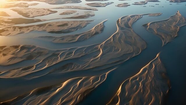 A timelapse of a river delta shifting and changing shape over time, demonstrating the powerful forces of fluid mechanics at work.