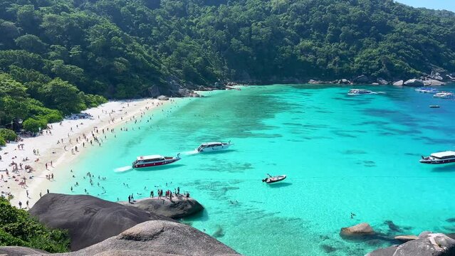 Tourists Crowding Similan Islands Beach During Peak Season in Phuket, Thailand
