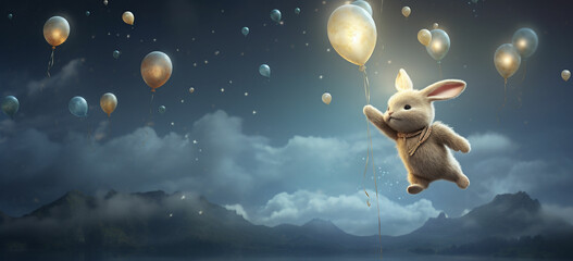 Obraz na płótnie Canvas rebbit holding balloons