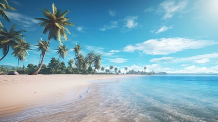Fototapeta na wymiar Tranquil Beach Paradise with Palm Trees and Sea View