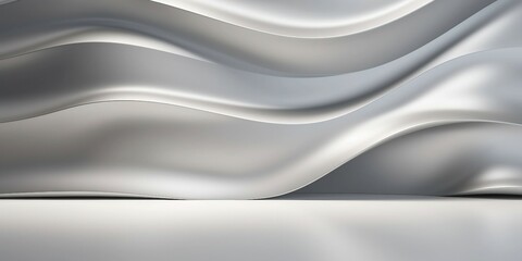 横長背景。メタリックな銀色の曲線的な壁がある抽象的な空間