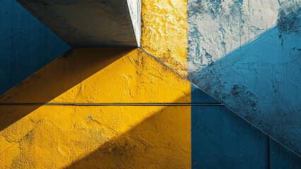 Mustard Yellow and Slate Blue Geometric Harmony Composition