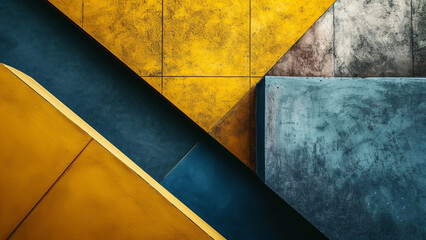 Mustard Yellow and Slate Blue Geometric Harmony Composition