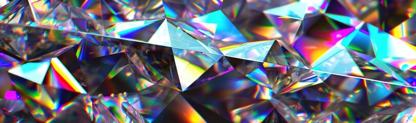 abstract crystal background, iridescent texture, macro panorama, faceted gem, wide panoramic polygonal wallpaper