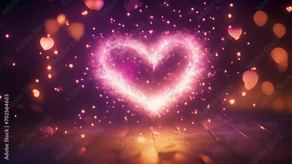 Poster a closeup shot of a heartshaped firework exploding in a flurry of pink and purple sparks, creating a