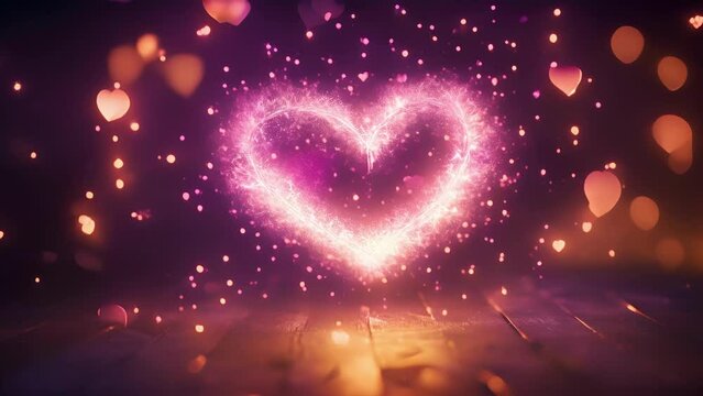 A closeup shot of a heartshaped firework exploding in a flurry of pink and purple sparks, creating a mesmerizing display of love and magic.