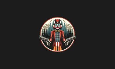 clown holding gun on forest vector logo design