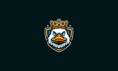 Fototapeta premium face duck wearing crown and shield vector logo design