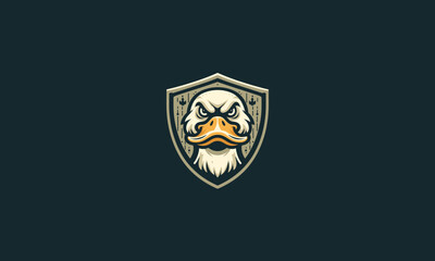 face duck angry and shield vector logo flat design